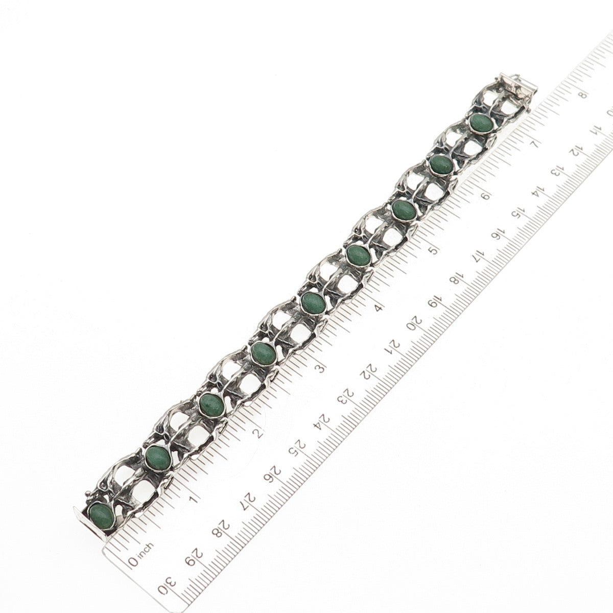 800 Silver Vintage European Real Aventurine Modernist Oxidized Bracelet 7.5"