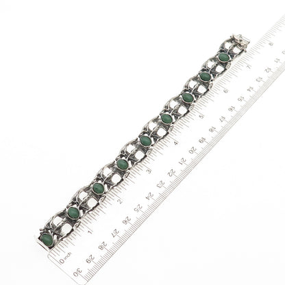 800 Silver Vintage European Real Aventurine Modernist Oxidized Bracelet 7.5"