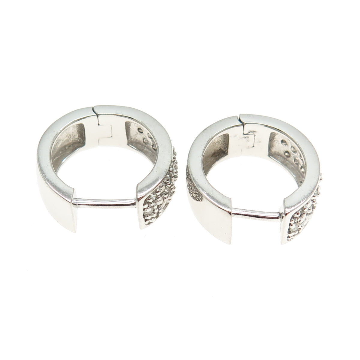 925 Sterling Silver Real Round-Cut Diamond Hoop Earrings