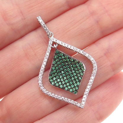 925 Sterling Silver Round-Cut Green & White C Z Petal Charm Pendant