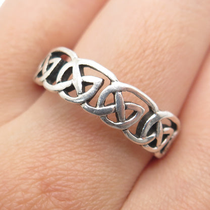 925 Sterling Silver Vintage Celtic Knot Oxidized Band Ring Size 10.5