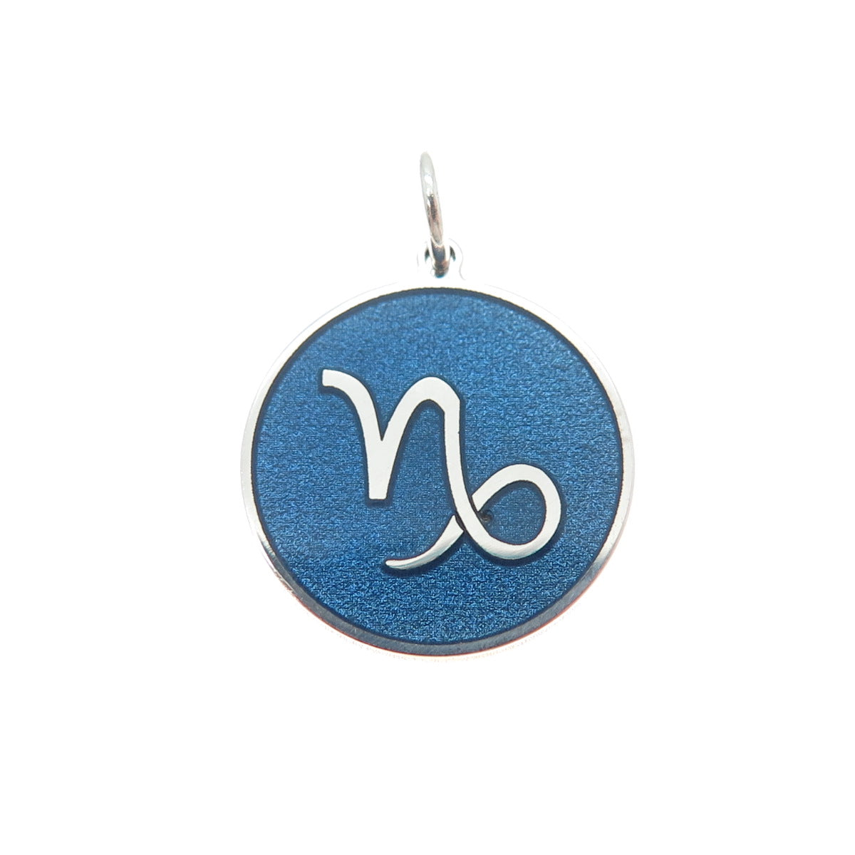 925 Sterling Silver Blue Enamel Capricorn Zodiac Sign Minimalist Charm Pendant