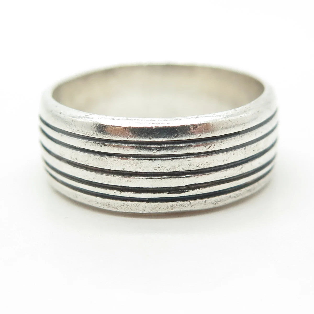 925 Sterling Silver Vintage Striped Band Ring Size 11.25
