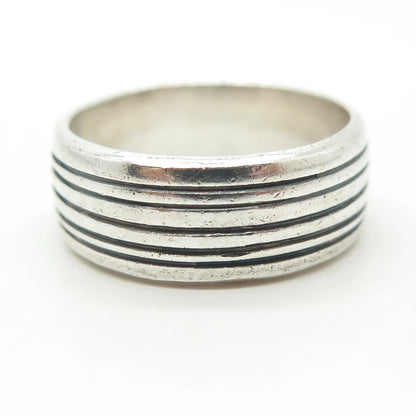 925 Sterling Silver Vintage Striped Band Ring Size 11.25