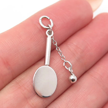 925 Sterling Silver Vintage Old Stock Tennis Racquet w/ Ball Pendant