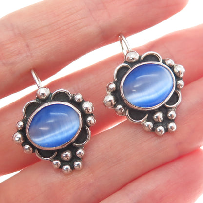 ATI ANNIKA WITT Sterling Silver Vintage Mexico Fiber Optic Cat's Eye Earrings