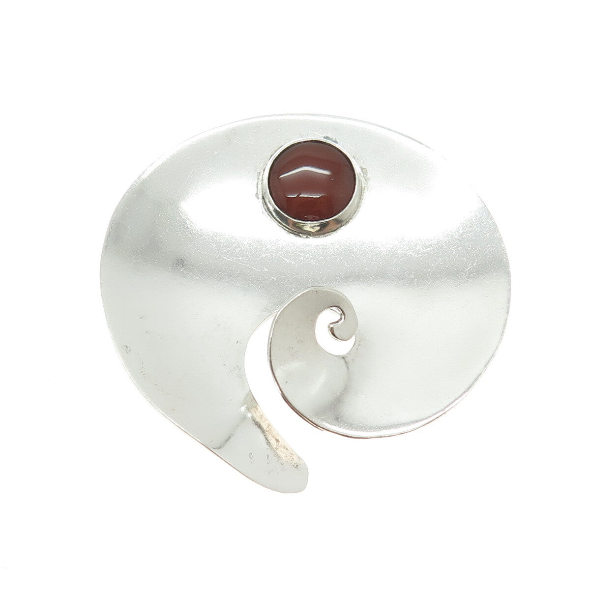 925 Sterling Silver Vintage Mexico Real Carnelian Gemstone Modernist Pin Brooch