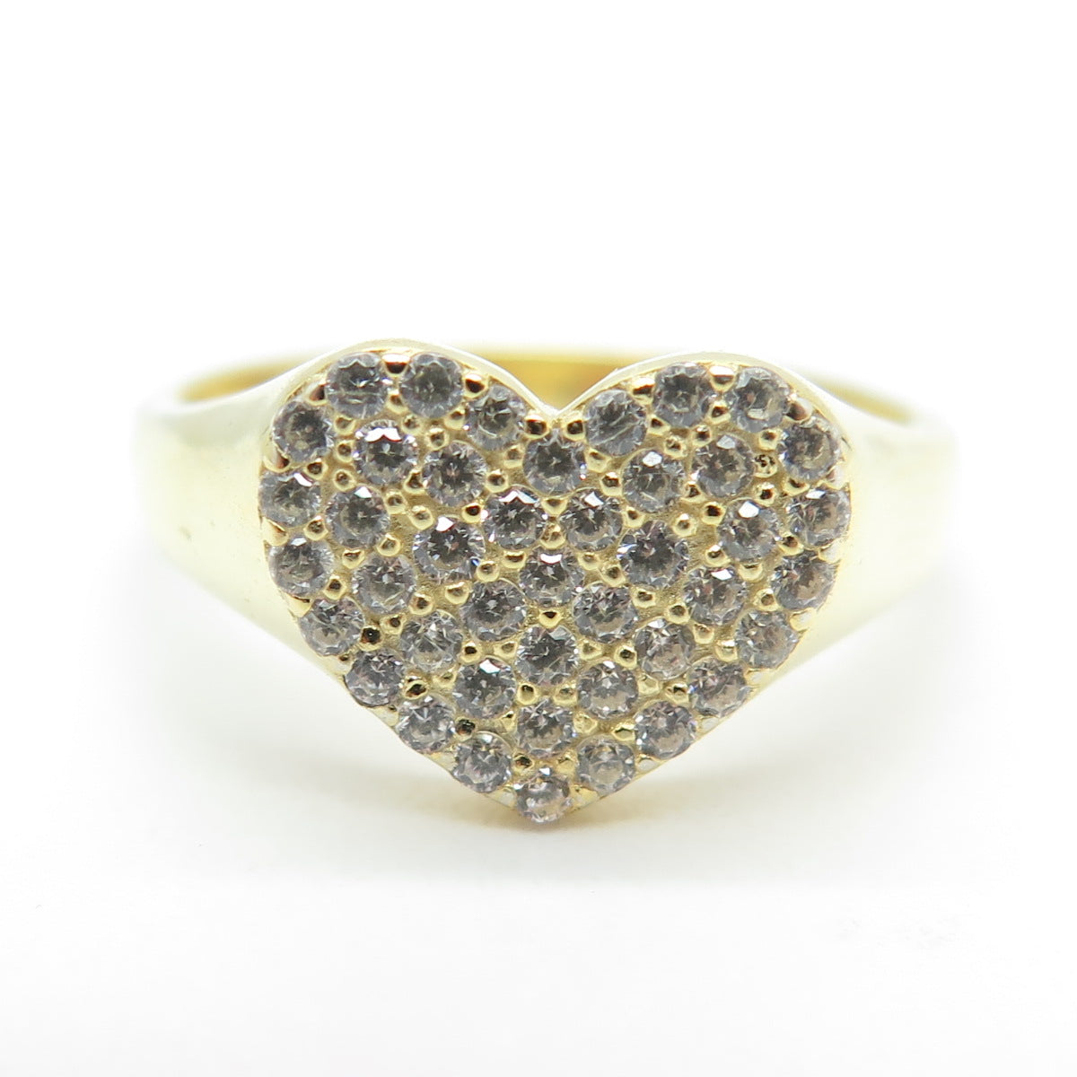 925 Sterling Silver Gold Plated Round-Cut Shaped C Z Heart Ring Size 7