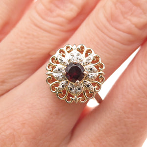 Ross Simons 925 Sterling Gold Plated Real Diamond Accent Red Garnet Ring Size 8