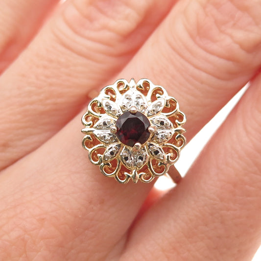 Ross Simons 925 Sterling Gold Plated Real Diamond Accent Red Garnet Ring Size 8