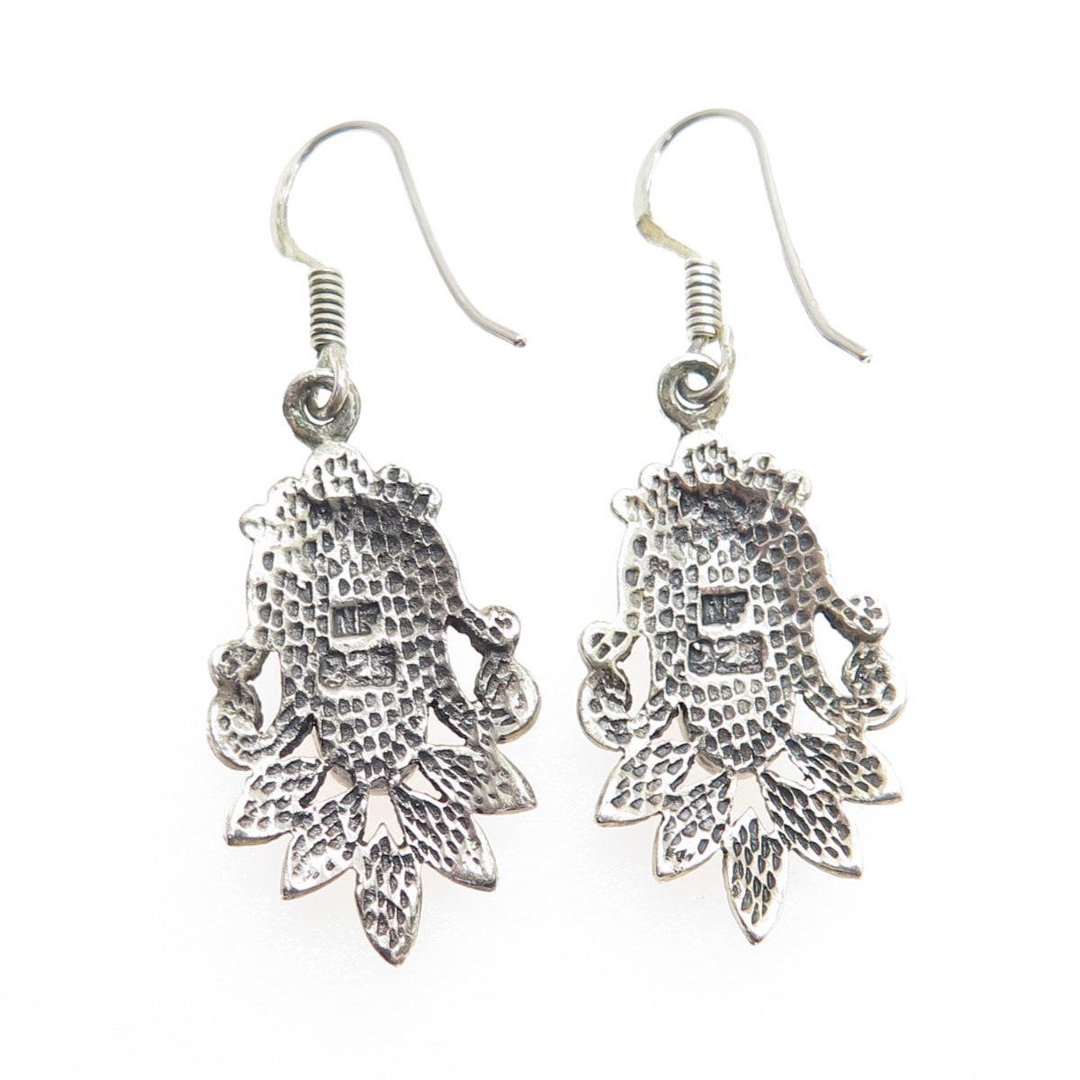 CHAPAL ZENRAY Sterling Silver Vintage Real MOP Floral Oxidized Dangle Earrings