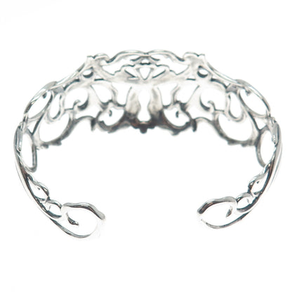 CAROLYN POLLACK Sterling Silver Vintage Flower Ornate Adjustable Bracelet 6.75"