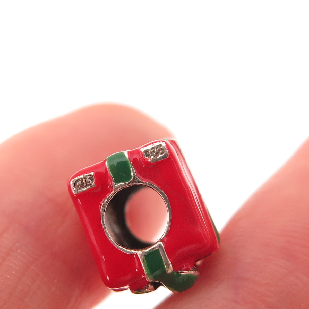 925 Sterling Silver Enamel Present Box Slide Bead Charm