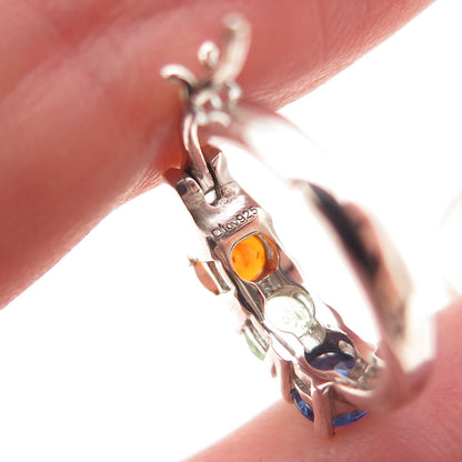 D'Joy 925 Sterling Silver Real Multi-Color Sapphire Hoop Earrings