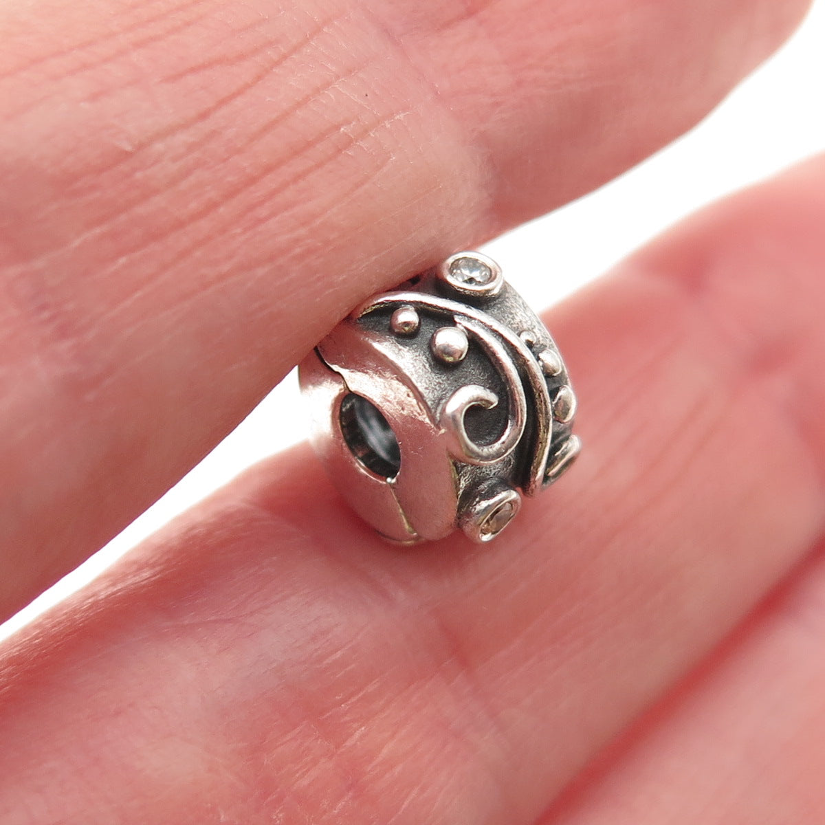 PANDORA 925 Sterling Silver Round-Cut C Z Tendril Clip Charm