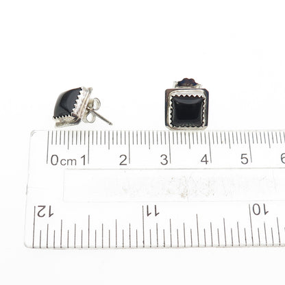 Annie Chapo Navajo Old Pawn Sterling Silver Vintage Black Onyx Tribal Earrings