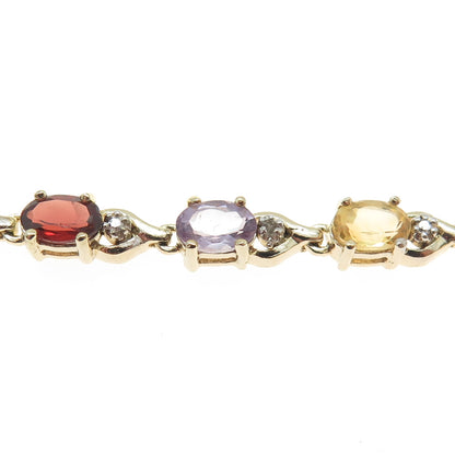 925 Sterling Silver Gold Plated Diamond Accent & Multi-Color Gem Bracelet 6.75"