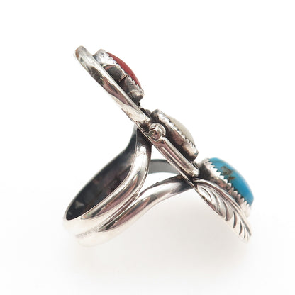 Wilbur Anderson Navajo Old Pawn 925 Sterling Turquoise Coral MOP Ring Size 10.75