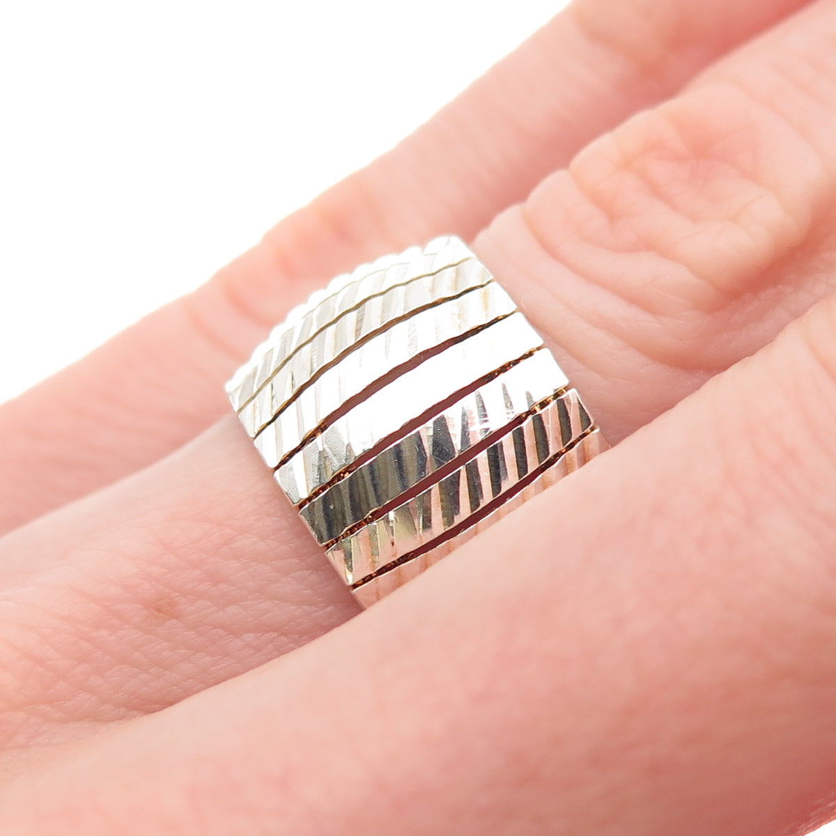Lirm 925 Sterling Silver Vintage Italy Modernist Ribbed Ring Size 5.25