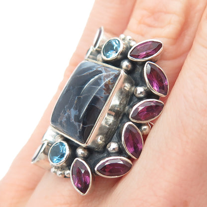 NICKY BUTLER Sterling Silver Vintage Sodalite Amethyst & Blue Topaz Ring Size 6