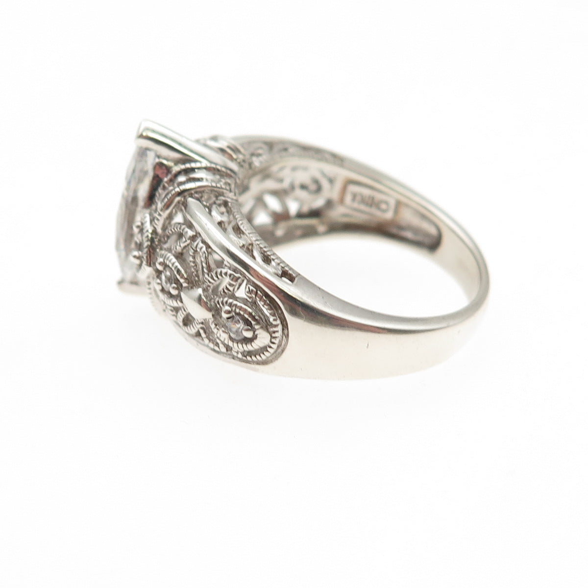 925 Sterling Silver Marquise & Round-Cut C Z Floral Ring Size 6.25