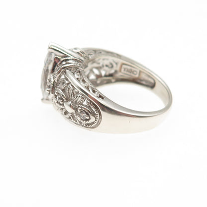 925 Sterling Silver Marquise & Round-Cut C Z Floral Ring Size 6.25