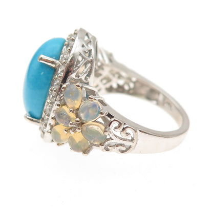 Chuck Clemency 925 Sterling Silver Real Turquoise Opal & White Topaz Ring Size 8