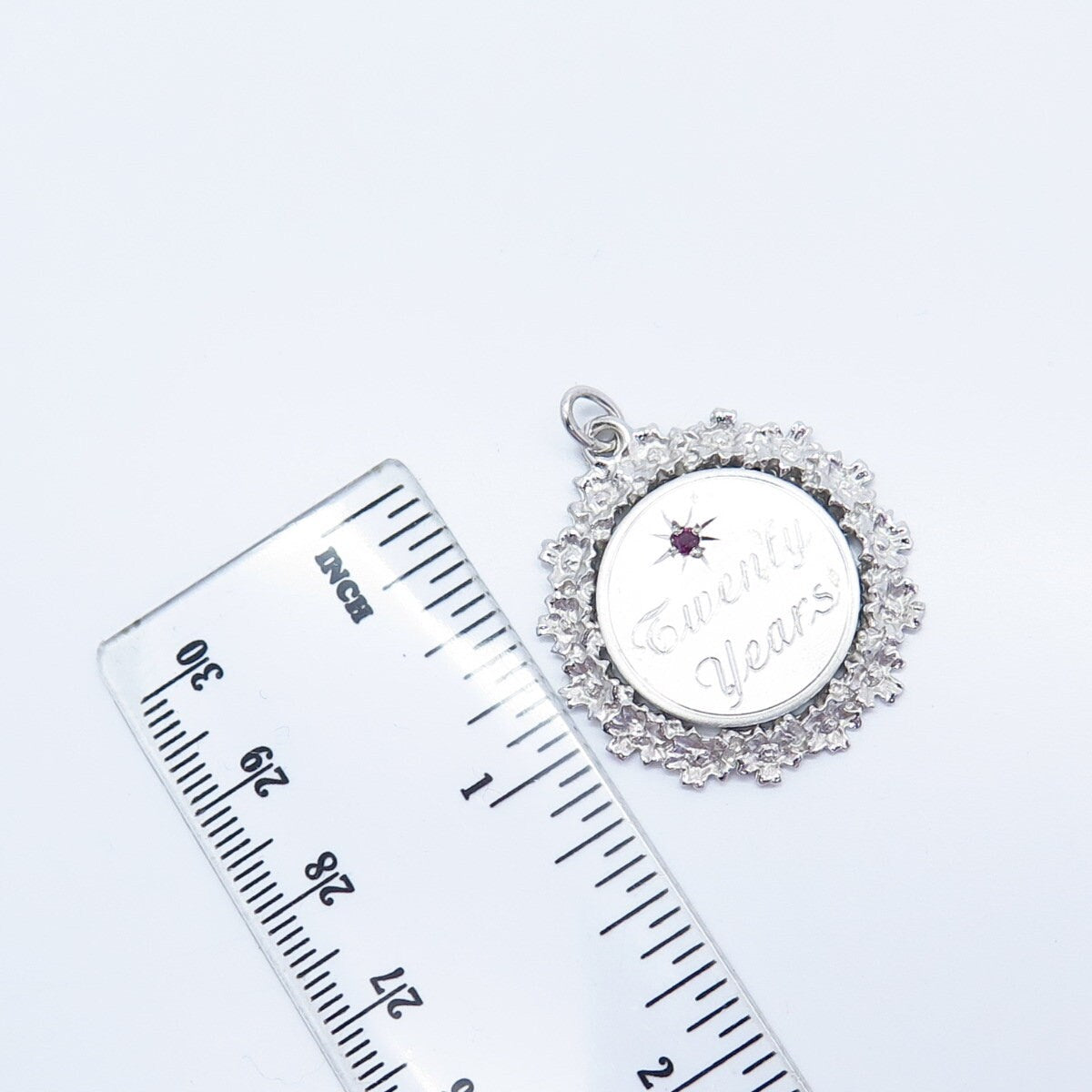 925 Sterling Silver Vintage Anson Pink Sapphire Gemstone "Twenty Years" Pendant