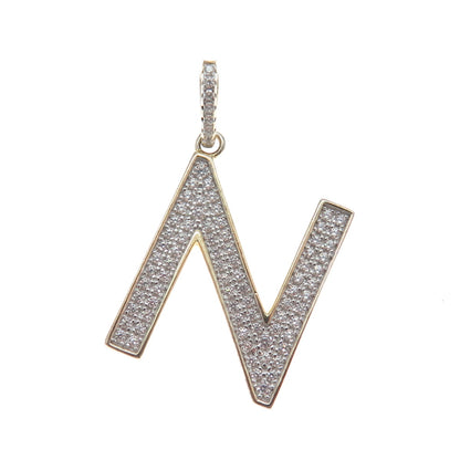 925 Sterling Silver Gold Plated C Z Letter N Initial Sparkle Pendant