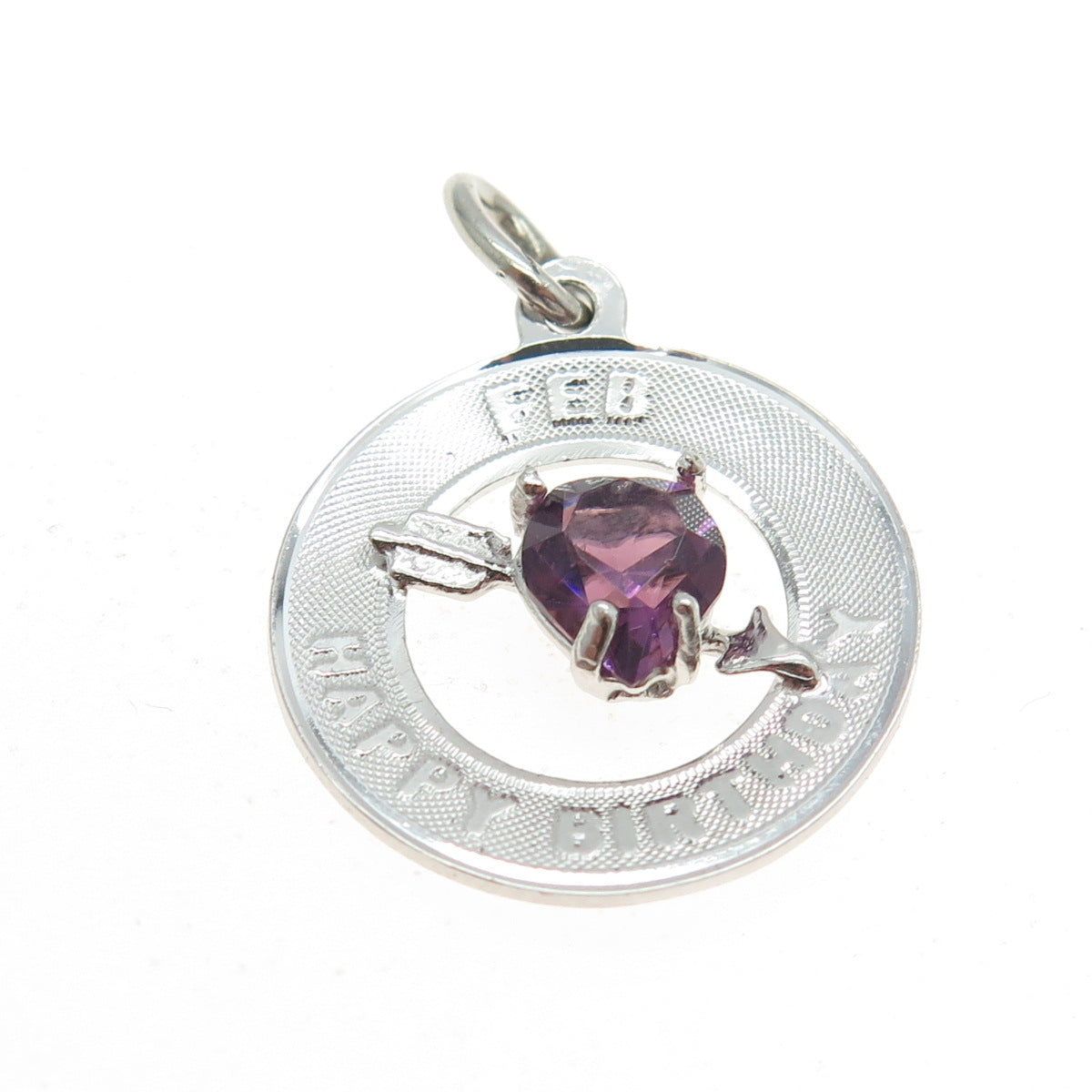 JEANOR 925 Sterling Silver Vintage Birthstone February Happy Birthday Pendant