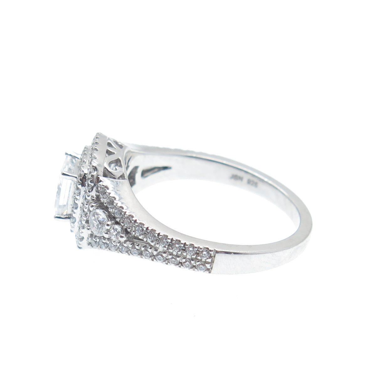 925 Sterling Silver Princess & Round-Cut C Z Engagement Ring Size 6.75