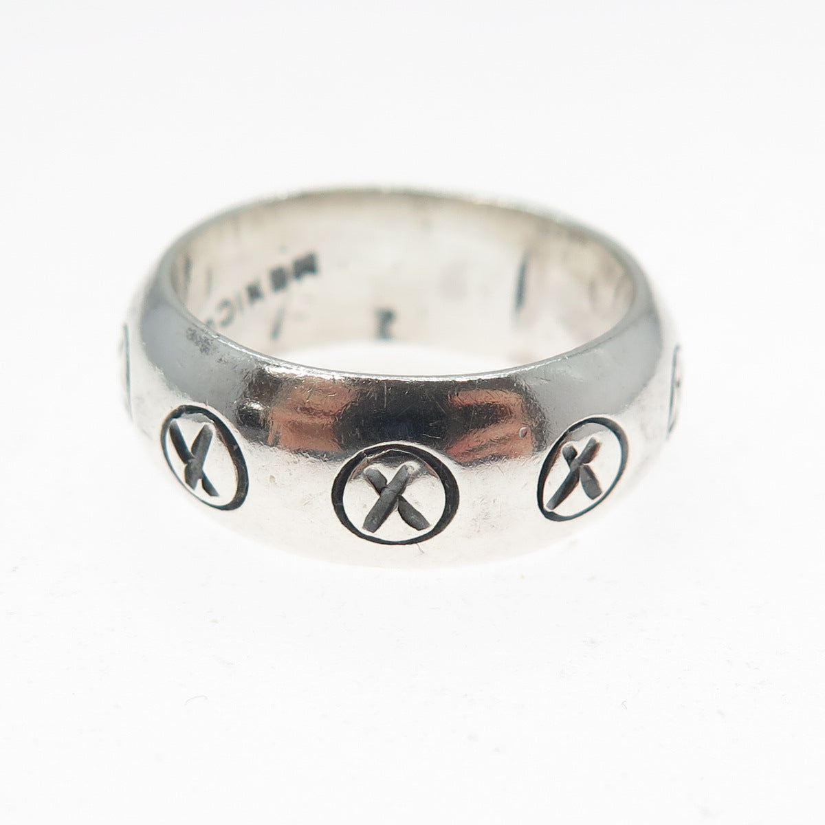 925 Sterling Silver Vintage Mexico X Symbol Oxidized Band Ring Size 7.75