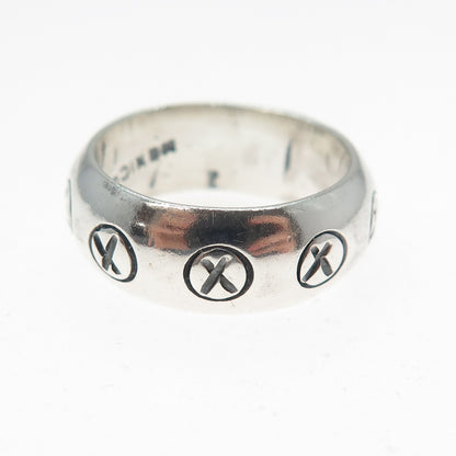 925 Sterling Silver Vintage Mexico X Symbol Oxidized Band Ring Size 7.75