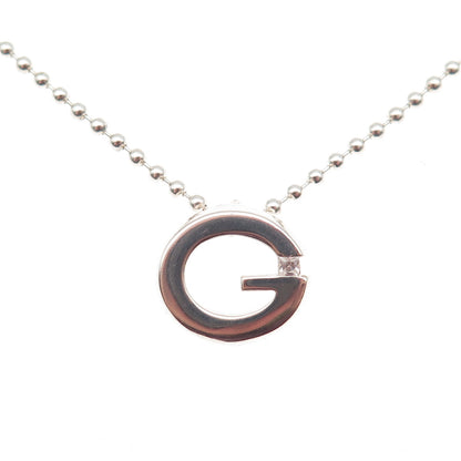 925 Sterling Silver Vintage C Z Letter G Initial Ball Beaded Chain Necklace 16"