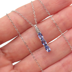 Chuck Clemency 925 Sterling Real Tanzanite White Topaz Cable Chain Necklace 20"