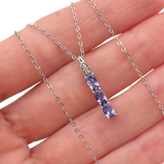 Chuck Clemency 925 Sterling Real Tanzanite White Topaz Cable Chain Necklace 20"