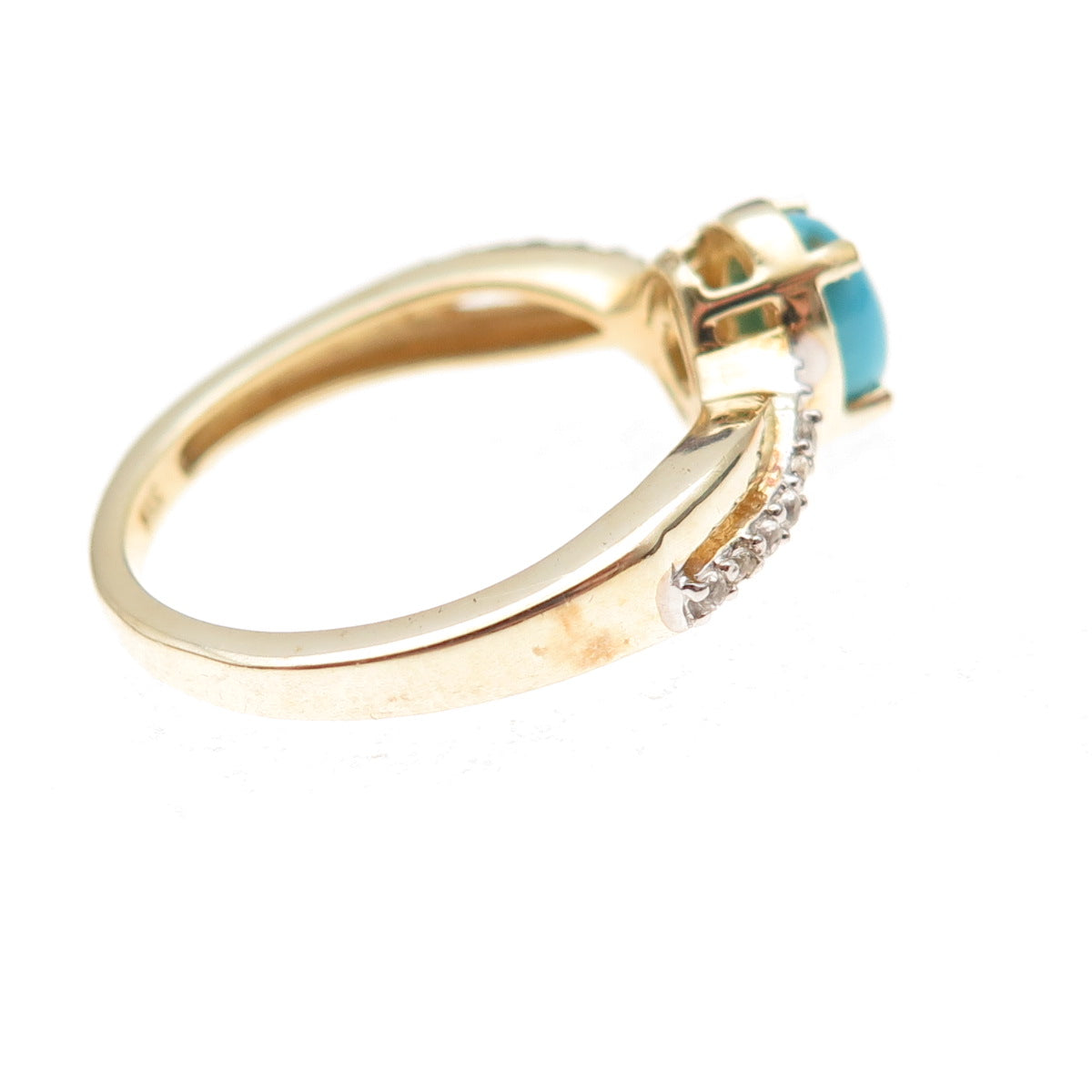 Chuck Clemency 925 Sterling Gold Plated Real Turquoise & White Topaz Ring Size 7