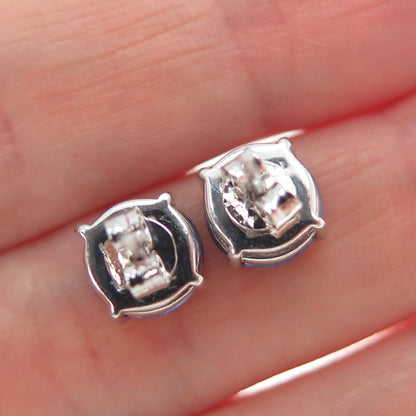 925 Sterling Silver Round-Cut Dark Blue C Z Stud Earrings