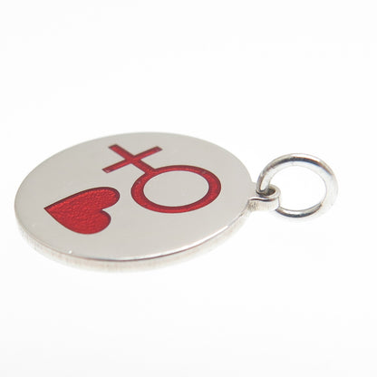 925 Sterling Silver Red Enamel Female Sign & Heart Minimalist Charm Pendant