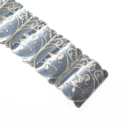 925 Sterling Silver Antique Siam Niello Hindu Goddess Panel Link Bracelet 7.25"