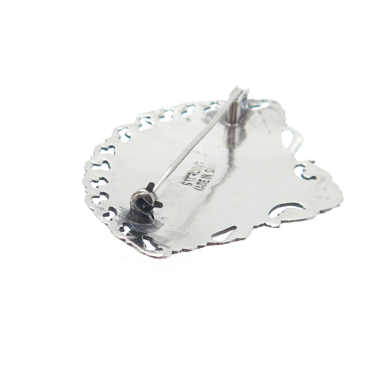 925 Sterling Silver Antique Siam Niello Hindu Goddess Fan Pin Brooch