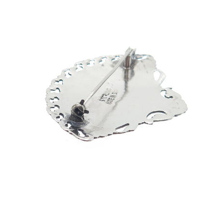 925 Sterling Silver Antique Siam Niello Hindu Goddess Fan Pin Brooch