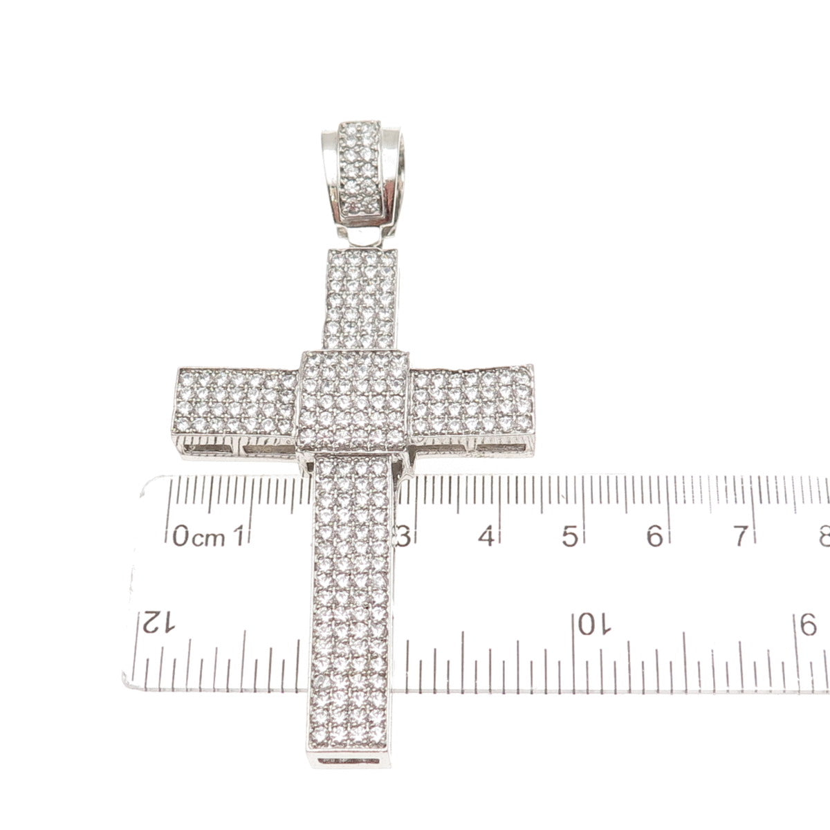 925 Sterling Silver Round-Cut C Z Cross Sparkle Pendant