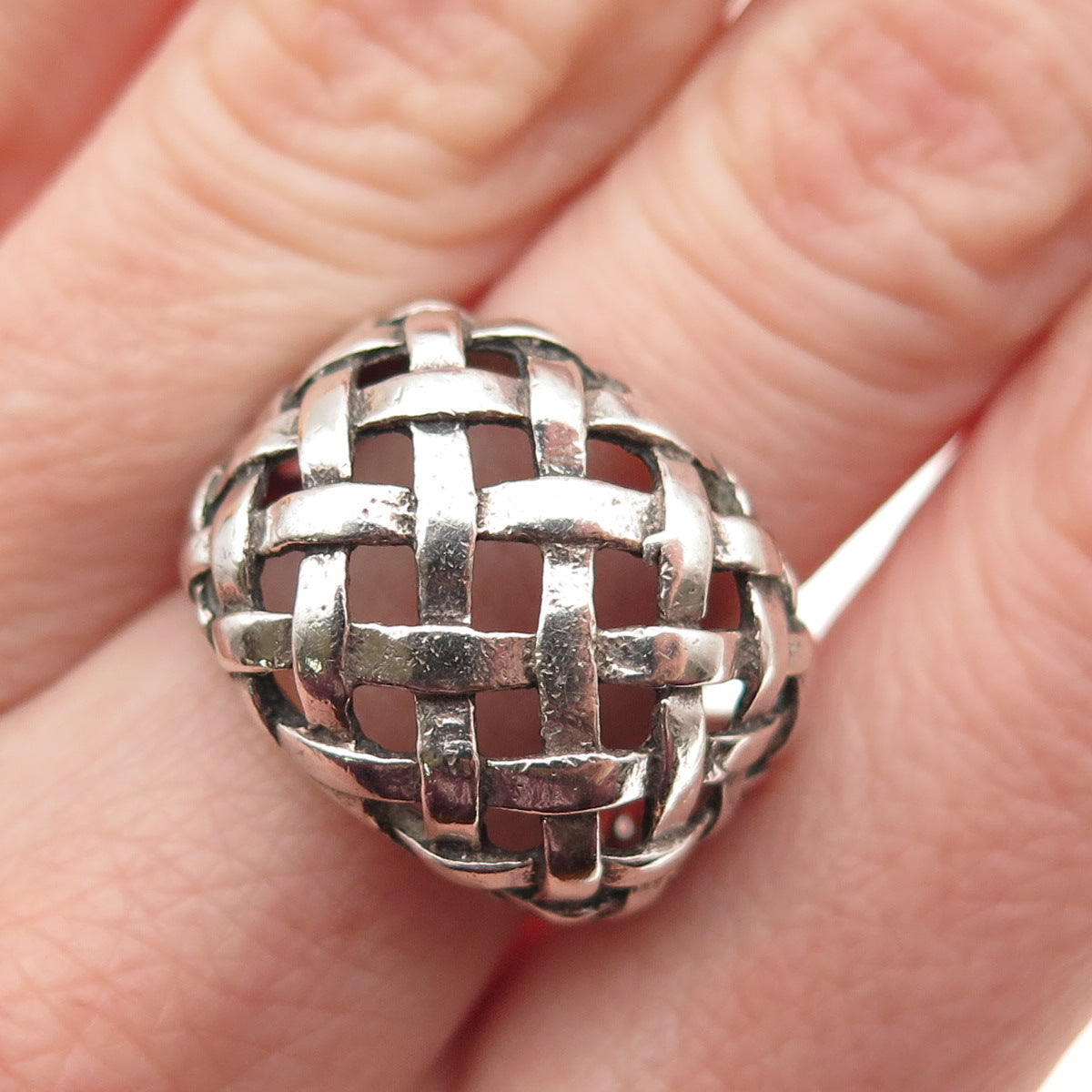 925 Sterling Silver Vintage Woven Dome Oxidized Ring Size 6.75