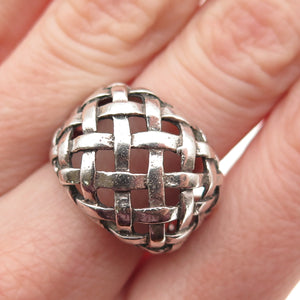 925 Sterling Silver Vintage Woven Dome Oxidized Ring Size 6.75