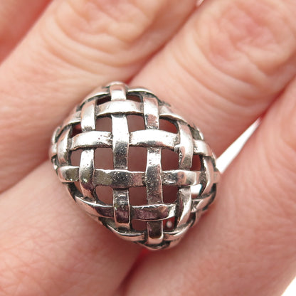 925 Sterling Silver Vintage Woven Dome Oxidized Ring Size 6.75