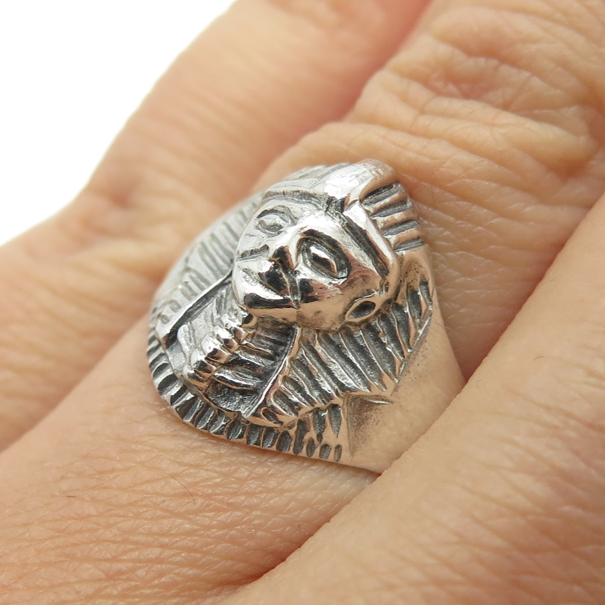 925 Sterling Silver Vintage Egyptian Pharaoh Ring Size 7