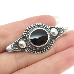 925 Sterling Silver Vintage Real Black Onyx Granulate Pin Brooch