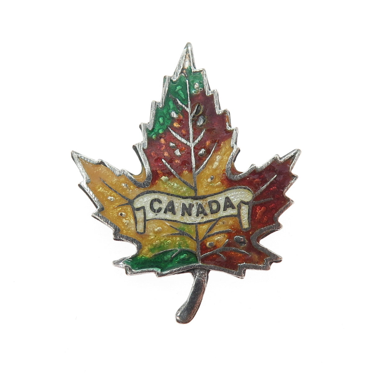 925 Sterling Silver Vintage Enamel Canada Maple Leaf Pin Brooch