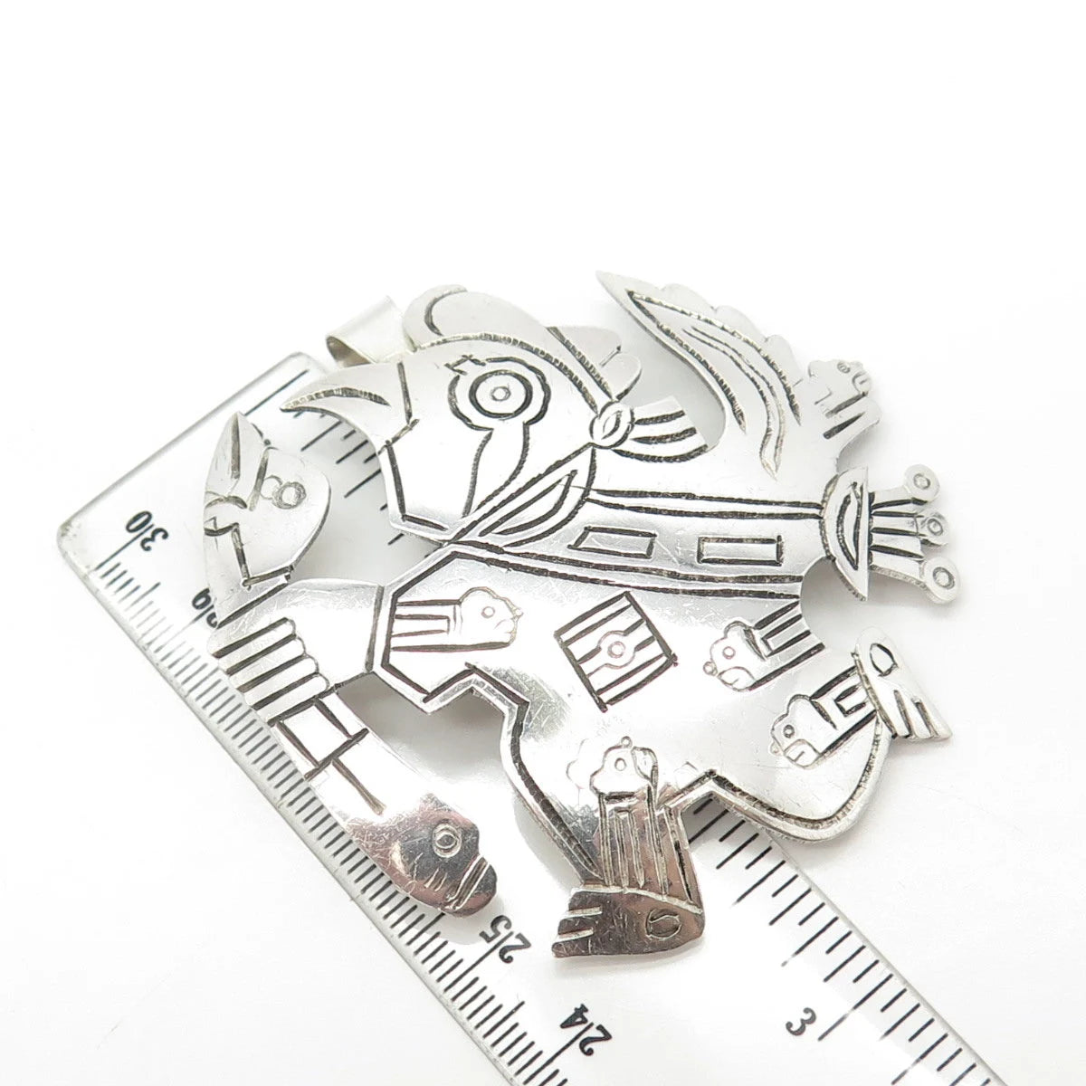 925 Sterling Silver Vintage Welsch Peruvian Tribal Bird Hunter Brooch & Pendant